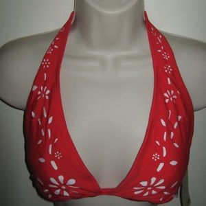Rare Floral Red Cut-Out Bikini Halter Top